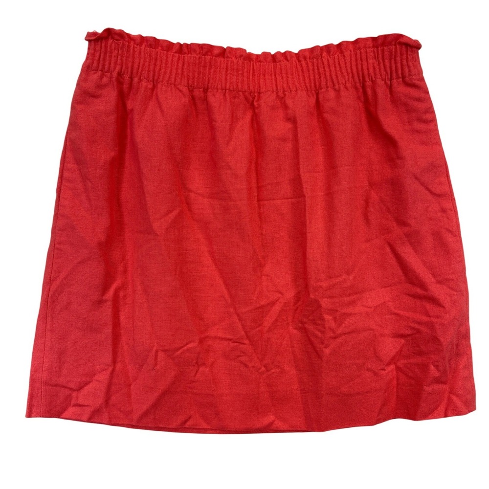 J.Crew Mini Skirt Womens 8 Red Linen Cotton Blend Paperbag Waist